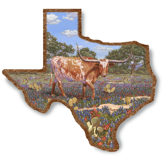 Texas Longhorn On Wood Texas